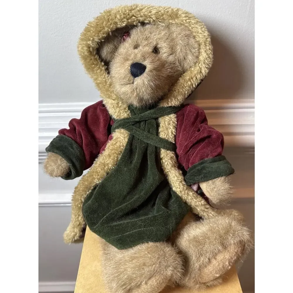 Boyds Bears 12” Teddy Bear Burgundy Winter Coat Hood Scarf Christmas Holiday